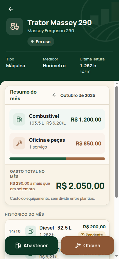 Equipamento no app