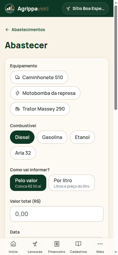 Abastecer no navegador do celular